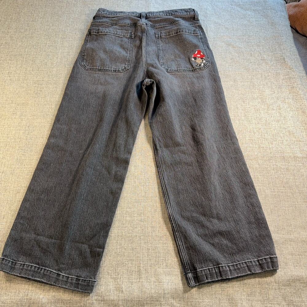 Hollister Super Baggy Jeans Mens 34x30 Gray Black Mushroom Patch Y2K Wide Leg - Picture 9 of 10